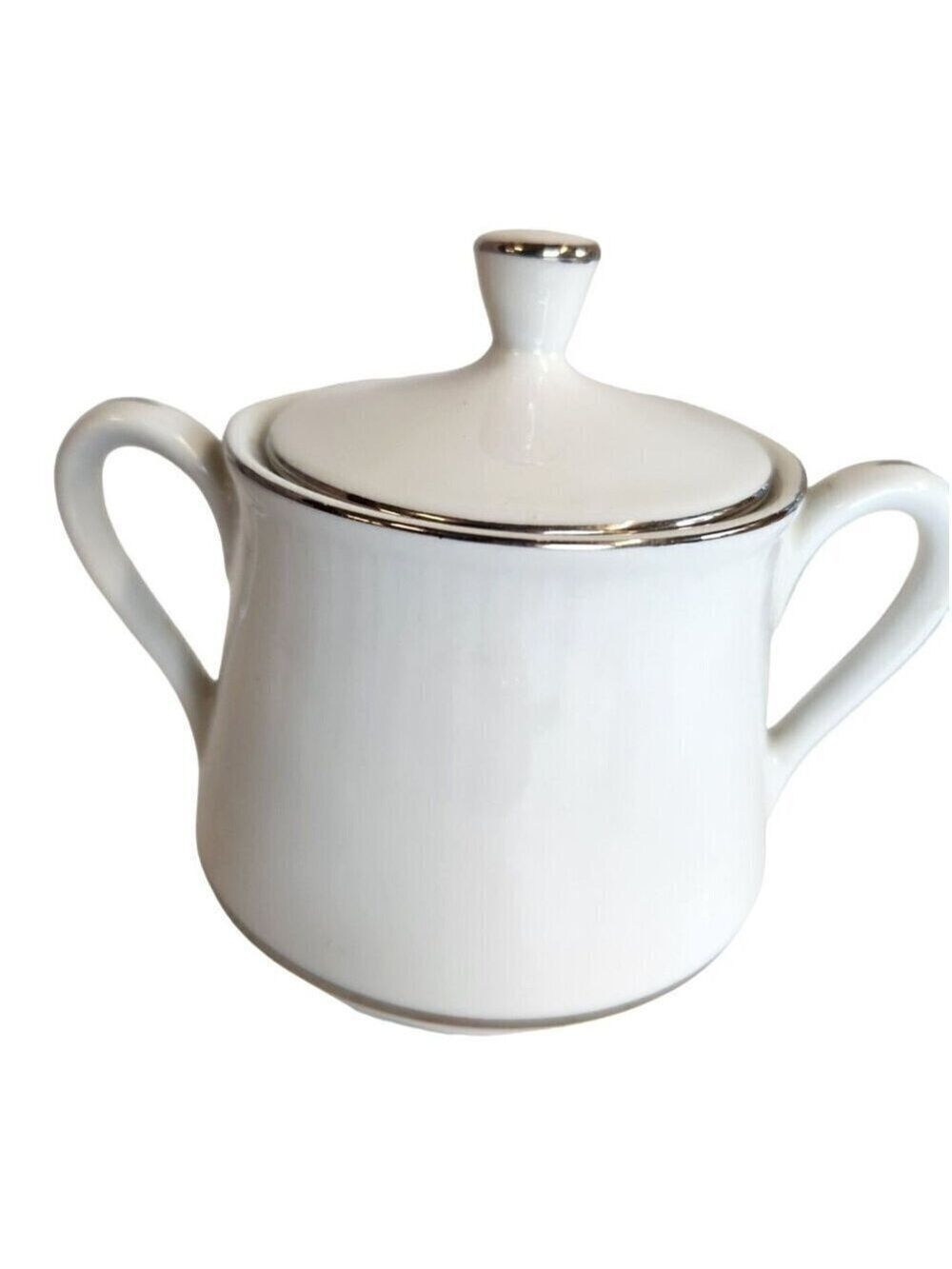 RSM Princess Fine China White Sugar Bowl With Lid, Silver Trim